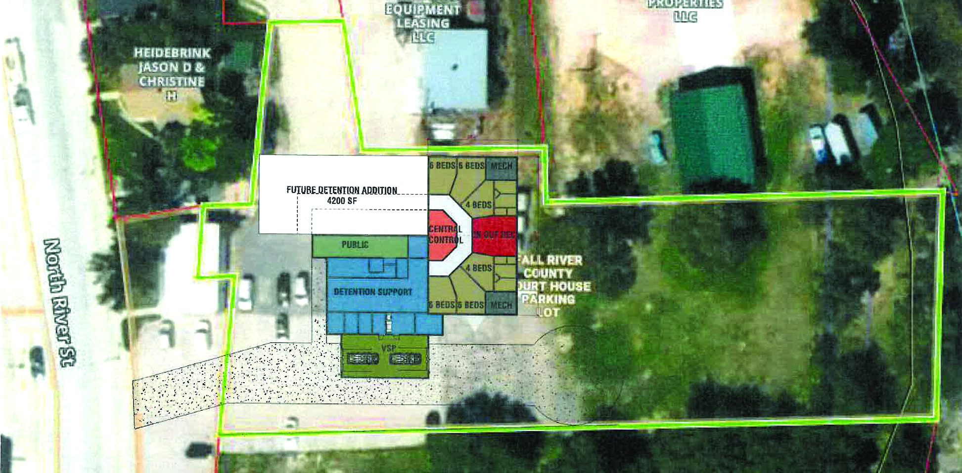 GA Johnson Construction’s latest proposal for a new Fall River County jail is roughly half the cost of their earlier design for a ‘justice center’; the site across the street from the courthouse remains the same. Courtesy graphic