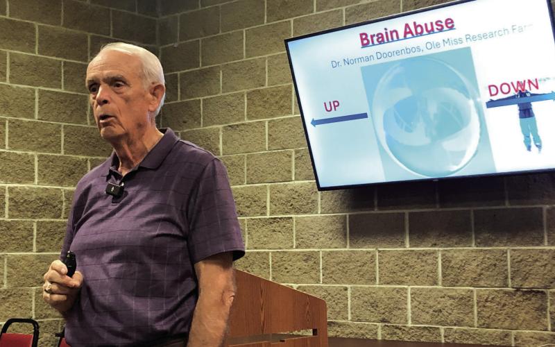 Retired Law Enforcement Officer Ed Moses gives a presentation on the negative side effects of marijuana, medical or recreational. Photo by Charity Maness/Fall River County Herald Star