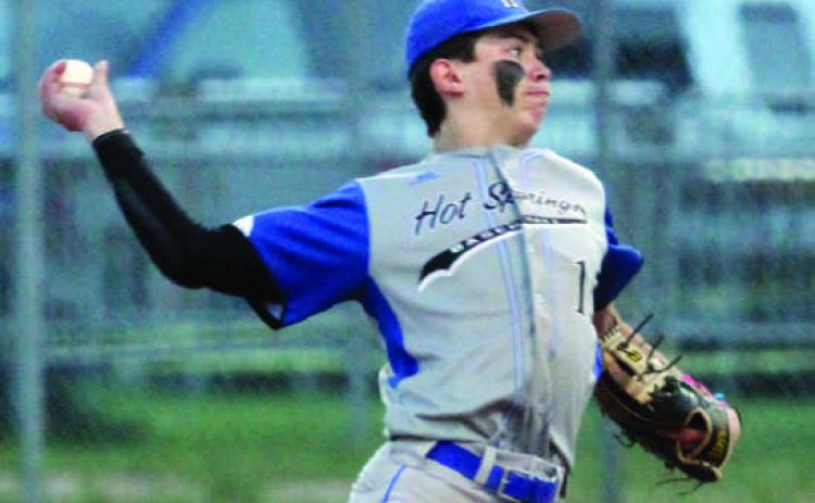 Hot Springs freshman pitcher Nik Cruz gets set to hurl the ball toward home plate during a game at Lead last week. This past Monday night, Cruz had a strong outing versus Platte-Geddes in one of the region title games, which the Bison lost by a score of 3-4. Photo by Jason Gross/Black Hills Pioneer