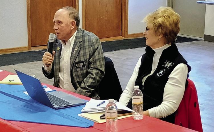 District 30 members of the South Dakota House of Representatives Tim Goodwin and Trish Ladner answer questions from the audience at a legislative crackerbarrel held at the American Legion in Hot Springs on Saturday, Feb. 15. A number of issues were discussed, with rising property taxes taking up the majority of the discussion. Photo by Marcus Heerdt/Fall River County Herald-Star