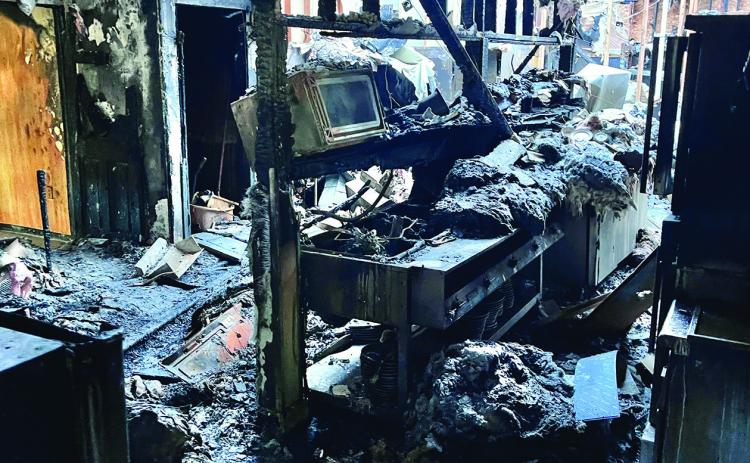 Pictured above is what remains of the Jalapeno’s Grill kitchen after a fire, which started in a nearby prep area, burned most of western half of the building and caused extensive smoke and water damage throughout the rest of the structure. Photo by Brett Nachtigall/Fall River County Herald-Star