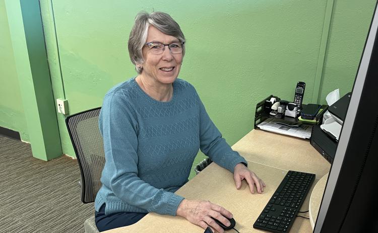 Hot Springs’ Julie Hill sits at her computer inside her H&amp;R Block office at 734 Jennings Avenue, where she will be hosting an anniversary party on Thursday, Feb. 27, from 11am - 1pm. Photo by Brett Nachtigall/Fall River County Herald-Star