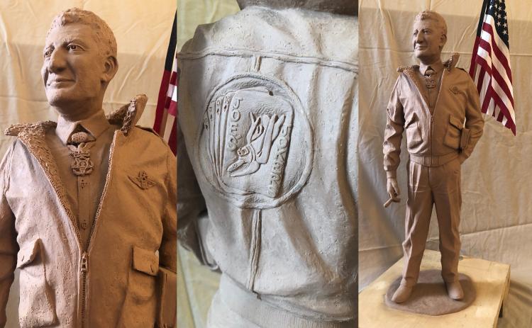 This clay sculpture created by Hot Springs artist Matt Lanz will be converted to bronze and eventually placed near the Minnekahta Avenue bridge, which helps lead travelers to the South Dakota State Veterans Home.