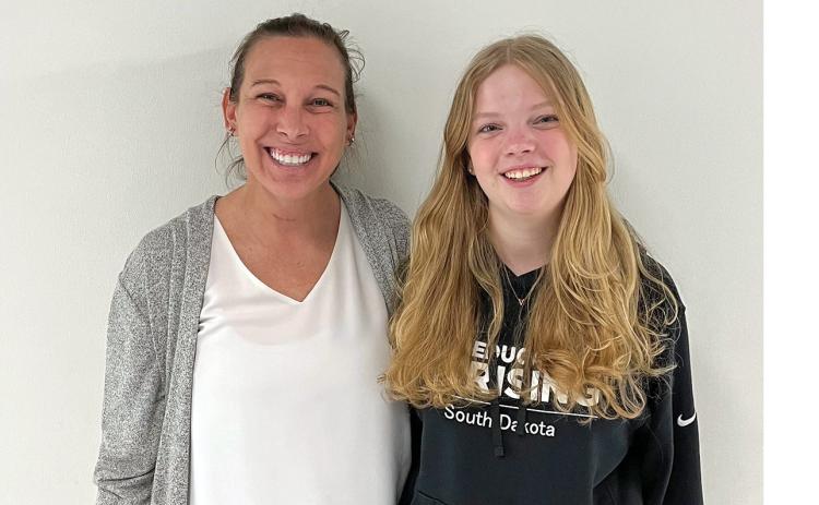 Hot Springs Superintendent of Schools Dr. Kyley Cumbow poses with Hot Springs High School student Victoria Davis who recently attended the Educators Rising SD State Conference in Spearfish. Photo by Brett Nachtigall/Fall River County Herald-Star