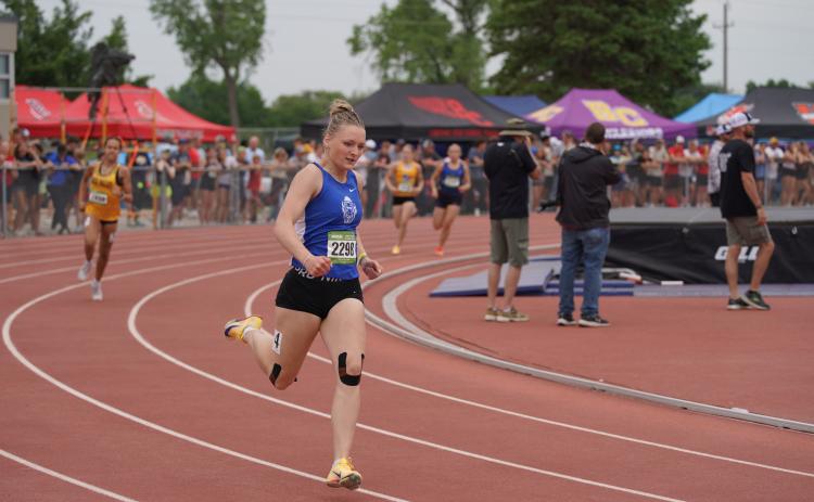 Hot Springs senior Ashlynn Elshere opens up a large lead in a preliminary heat of the 400-meters during this past weekend’s State Class “A” Track & Field Championships at Howard Wood Field in Sioux Falls.