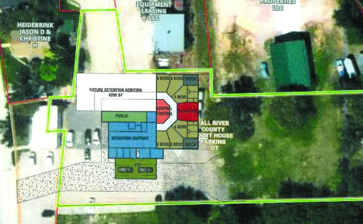 GA Johnson Construction’s latest proposal for a new Fall River County jail is roughly half the cost of their earlier design for a ‘justice center’; the site across the street from the courthouse remains the same. Courtesy graphic