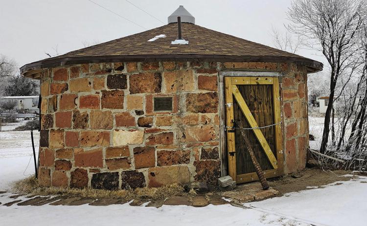 The roof of the original Oelrichs town water well building is restored. This historic round rock well house was completed by the WPA in 1940. Photos by Katie Merdanian/Fall River County Herald-Star