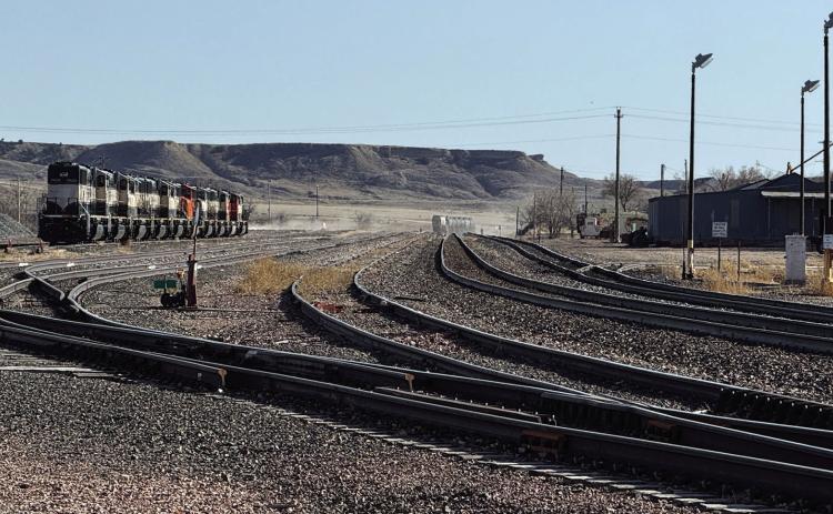 Aside from a row of engines, the tracks sit mostly empty in this photo taken of the Edgemont rail yard on Monday afternoon, April 7. While nothing has been officially announced by railroad, a planned meeting by BNSF in May could give a projected timeline of how things will be handled, should they decide to close the Edgemont terminal, according to reports coming from union members. Photo by Samantha Miller