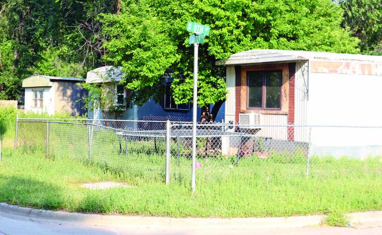 This rundown trailer park near the City of Hot Springs’ water fill station was the topic of discussion during a recent council meeting. Photo by Brett Nachtigall/Fall River County Herald-Star