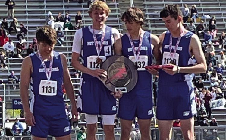Sprint Medley teammates Hunter Kunz, Matt Close, Braden Peterson and Luke Haertel not only won the Howard Wood Dakota Relays title but also set a new school record this past weekend in Sioux Falls.