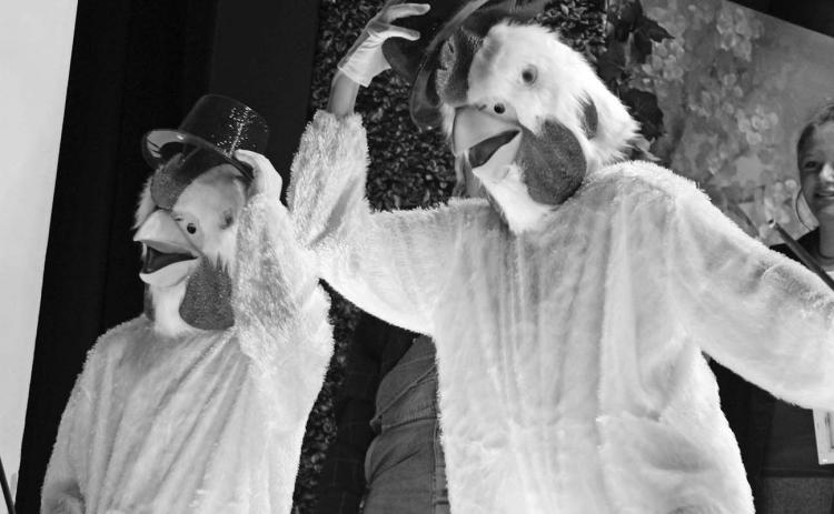 Edgemont students Landon Harrod and Treyan Urban appear as chickens on stage at the recent EHS production of the play Artist’s Retreat. Photos by Chris Sawyer
