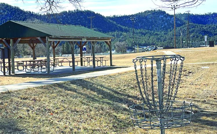 The north end of Butler Park in Hot Springs currently has three disc golf baskets, but a plan recently approved by the Hot Springs City Council will add a nine hole disc golf course in the southern portion of the park. Photo by Brett Nachtigall/Fall River County Herald-Star