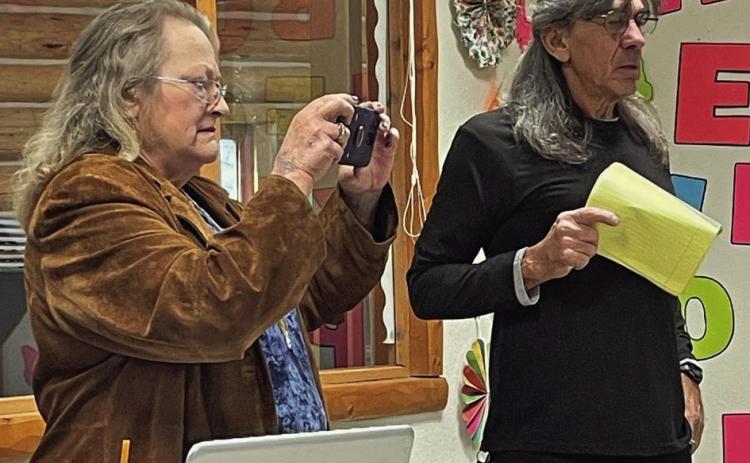 Shirley Schumacher, left, and Robert Paul – coordinators of a new group known as Tax Relief for Property Owners – address attendees of a recent meeting held at the Hot Springs Public Library. Courtesy photo