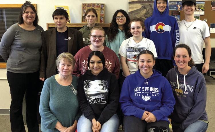 Cultural Diversity Council members and advisors pictured left to right: top row, Jessica Bossingham, Nate Durrett, Matea Mumma, Malia Vargas, Johnny Bossingham, middle row; Lakoda Keller, Ashlinn Hannah, bottom row; instructor Jeannie Dumire, council President Mya Marshall, Keely Mogen – Frankfort, Katie Burchfield. Photo by Charity Maness/Fall River County Herald Star