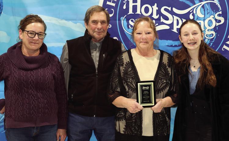 Laura Inman, third from left, pictured with her daughter Tara, husband Tom and granddaughter Annabell, was presented the Hot Springs Citizen of the Year Award this past weekend at the Hot Springs Chamber of Commerce’s 86th Annual Meeting and Awards Banquet. Photo by Brett Nachtigall/Fall River County Herald-Star