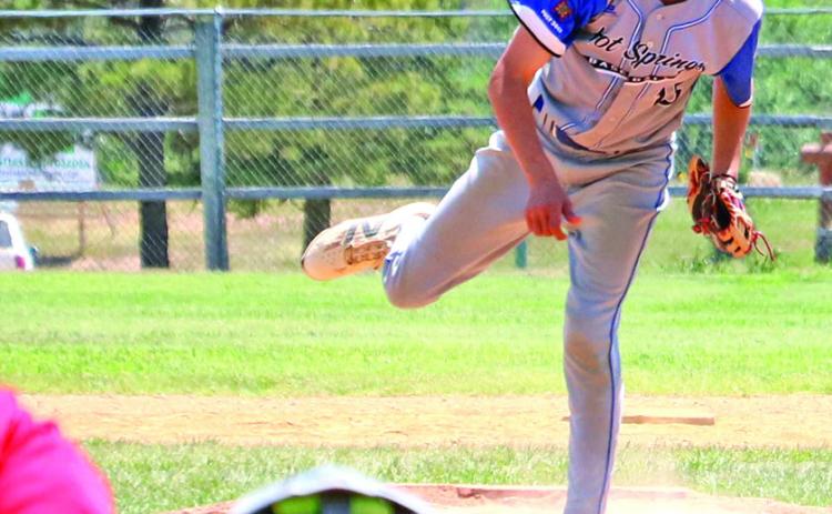 Hot Springs’ Layton Ringstmeyer pitches during an elimination game versus eventual champion Winner on Friday, July 17. Photo by Brett Nachtigall/FRCH-S